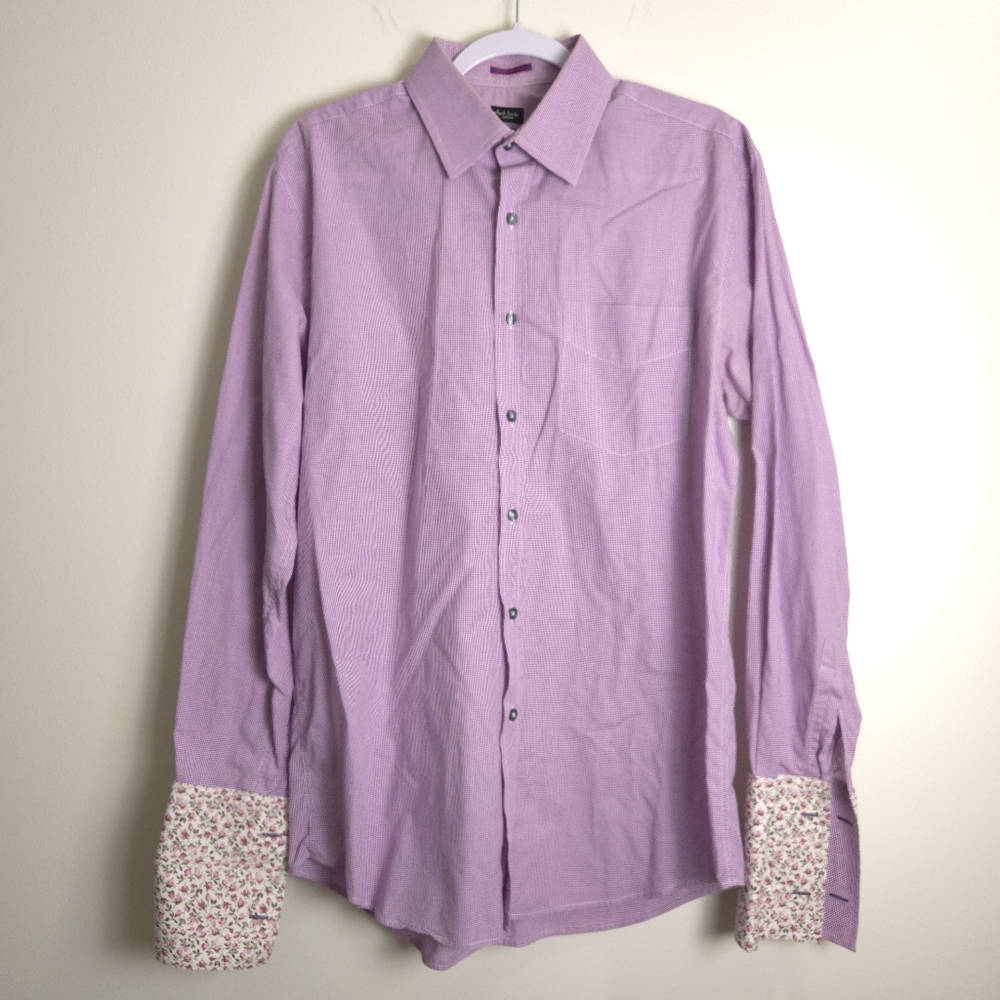 PAUL SMITH London Men's Purple Micro Gingham Classic Fit Dress Shirt 16 / 41